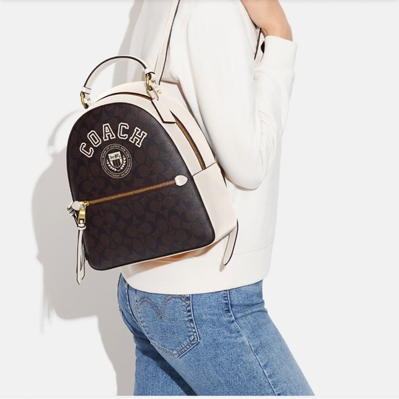 NWT Coach Jordyn Backpack Signature Canvas w/Varsity Motif Below $450 Retail - Picture 4 of 7
